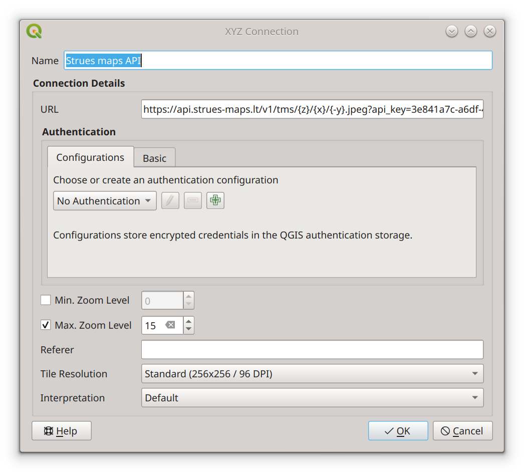 QGIS configure data source window