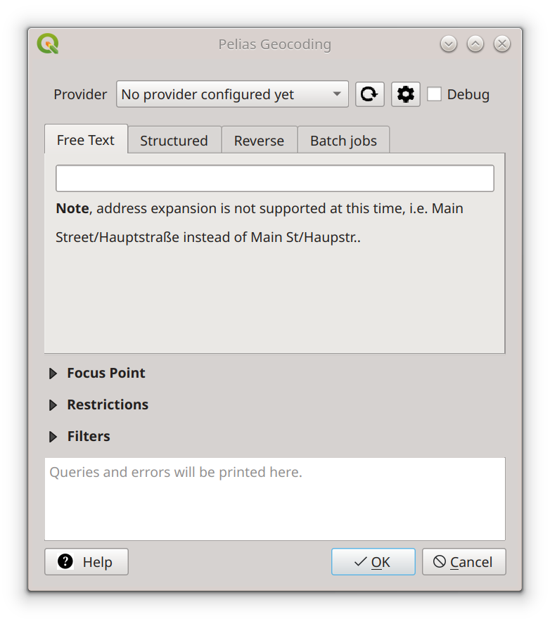QGIS pelias geocoding configuration