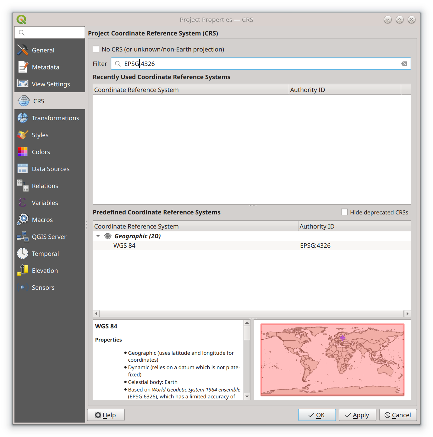 QGIS coordinate reference system