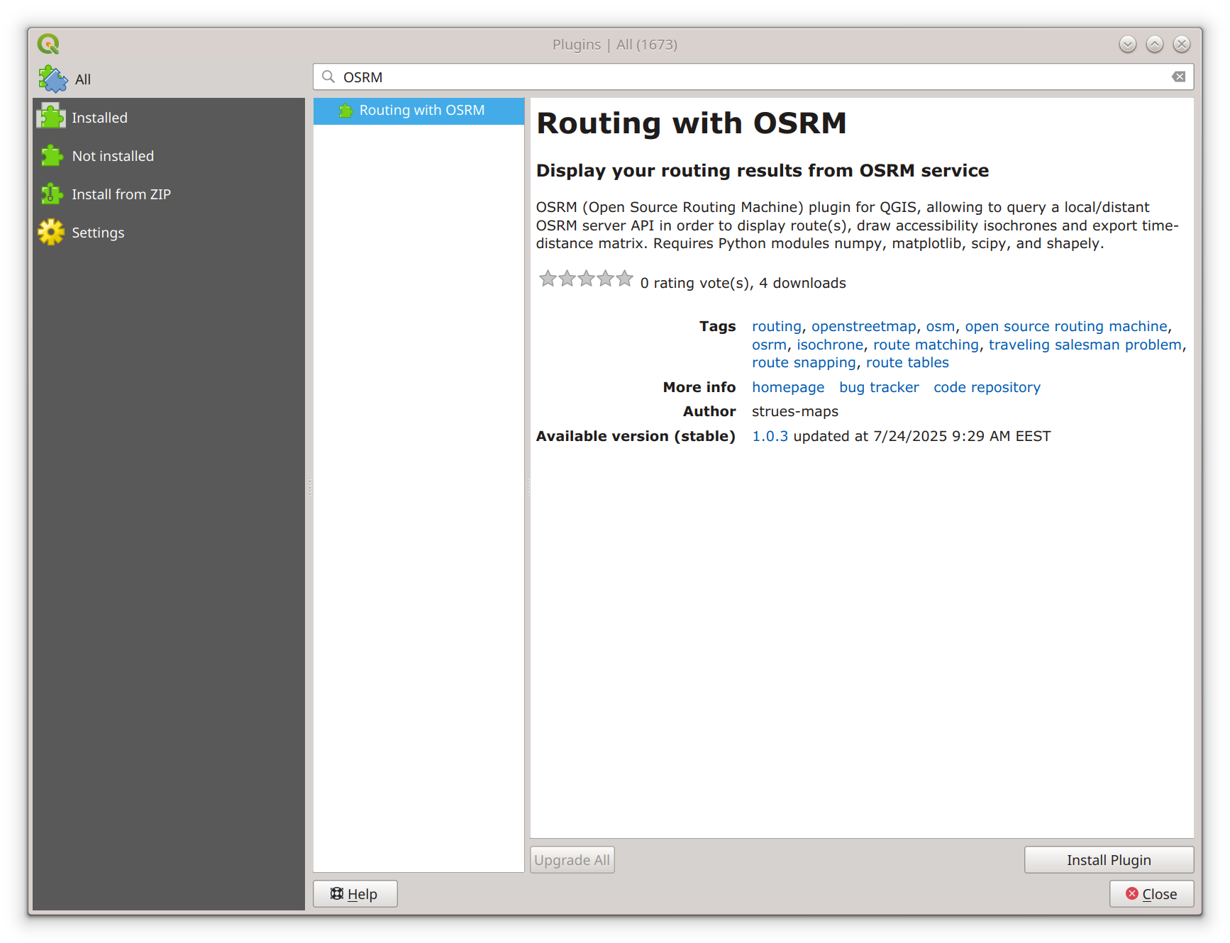 QGIS 'Routing with OSRM' selection