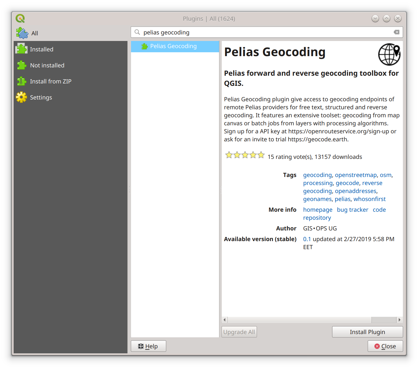 QGIS Pelias Geocoding selection