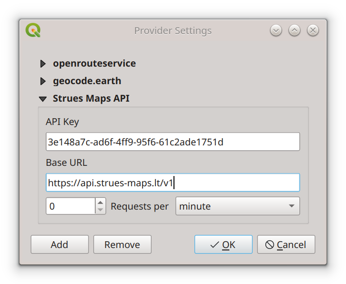 QGIS pelias provider configuration details