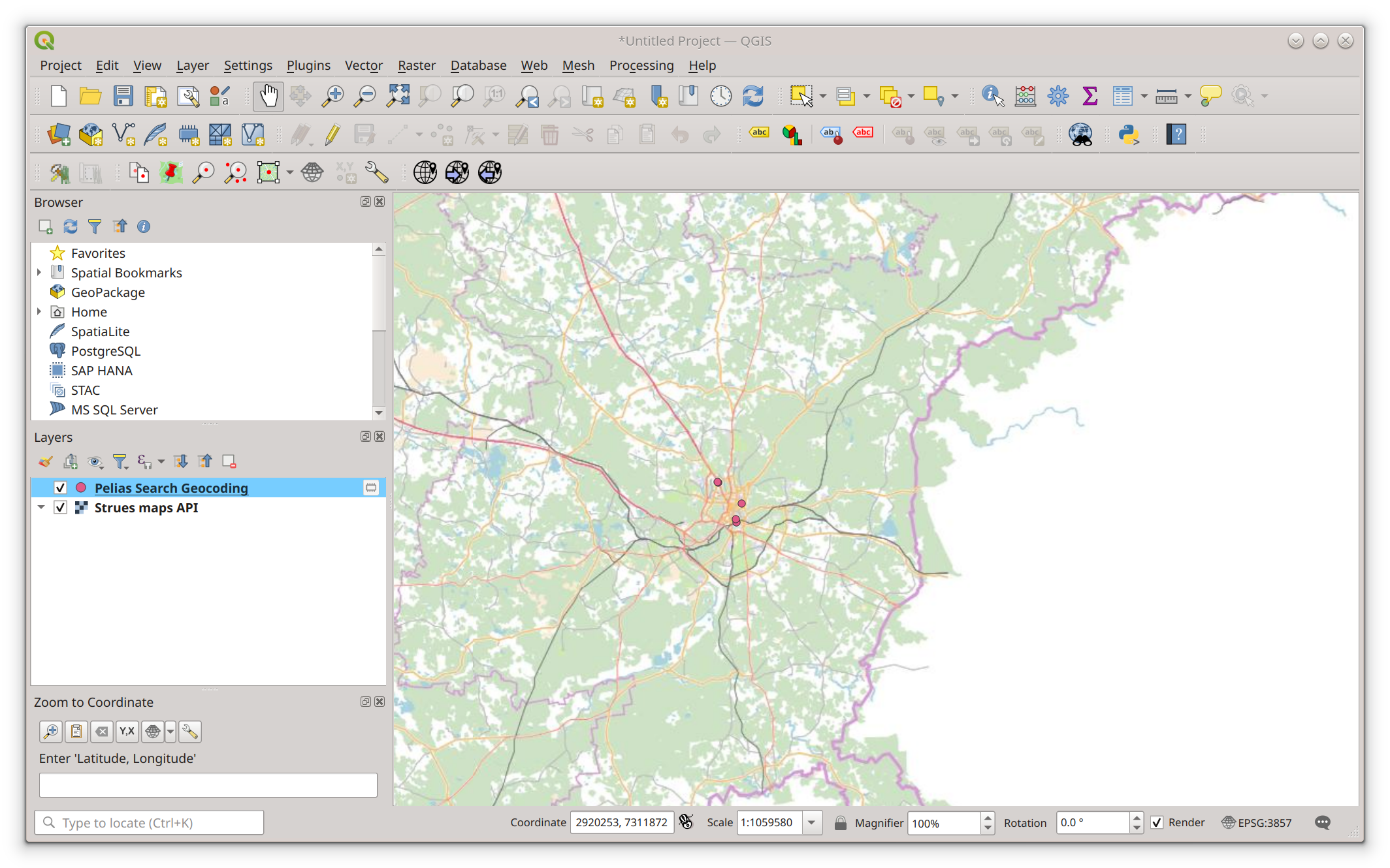 QGIS pelias search results