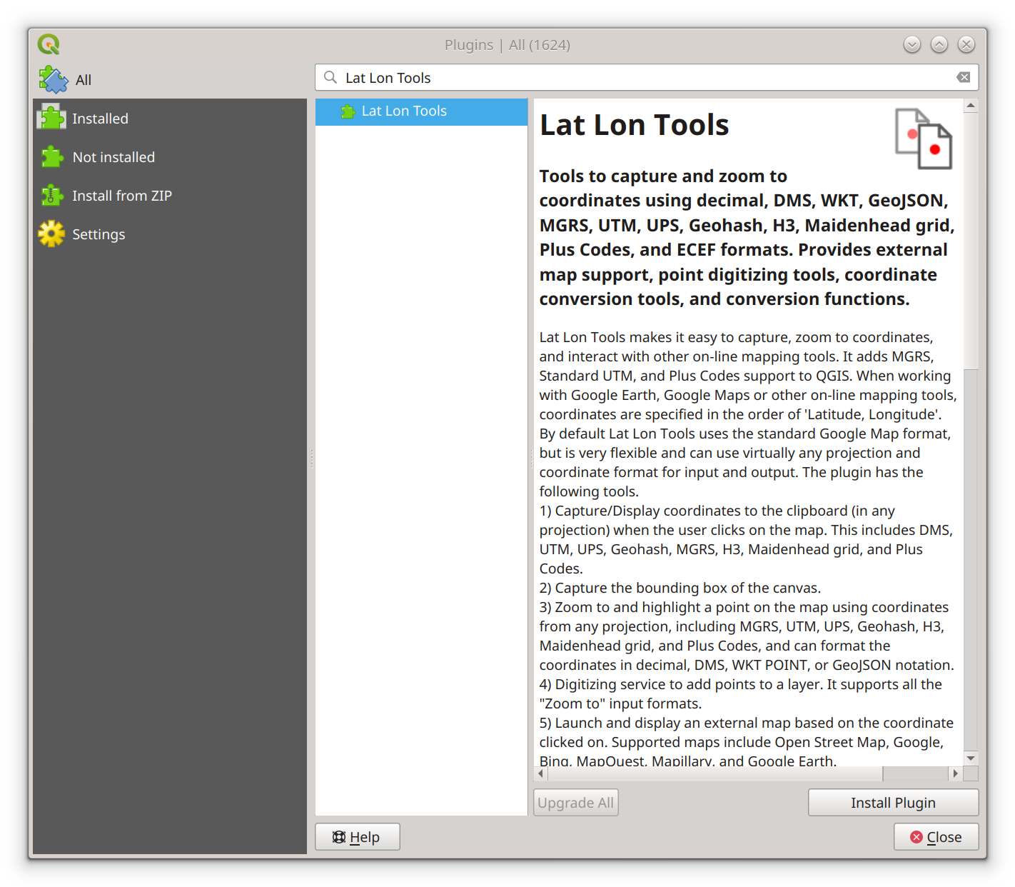 QGIS Lat Lan Tool selection